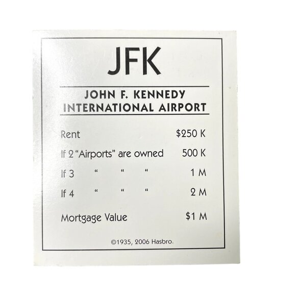Monopoly Electronic Banking JFK Property u Title Deed Card Replacement 2006 - Picture 1 of 2
